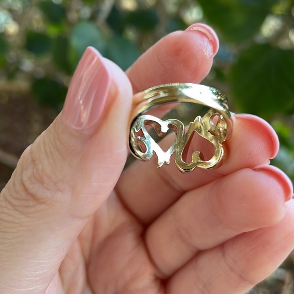14K Solid Yellow Gold Multiple Heart Ring - Picture 7 of 15
